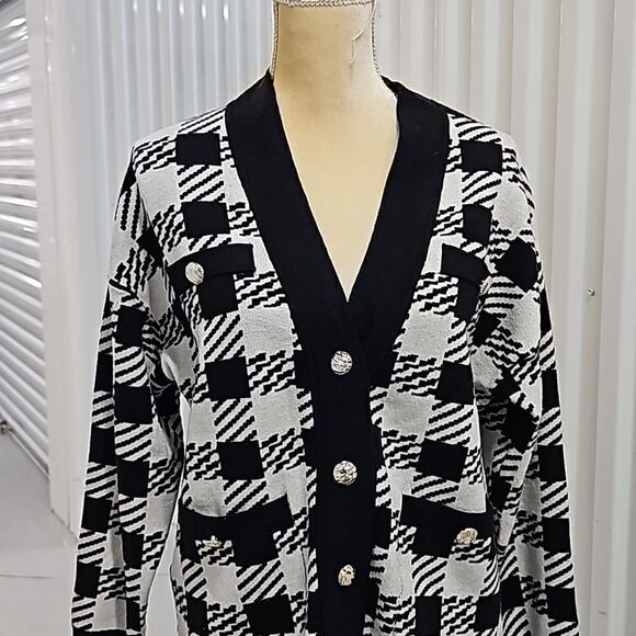 Philosophy Checkered Houndstooth Longline Cardigan Size Small - Picture 6 of 13